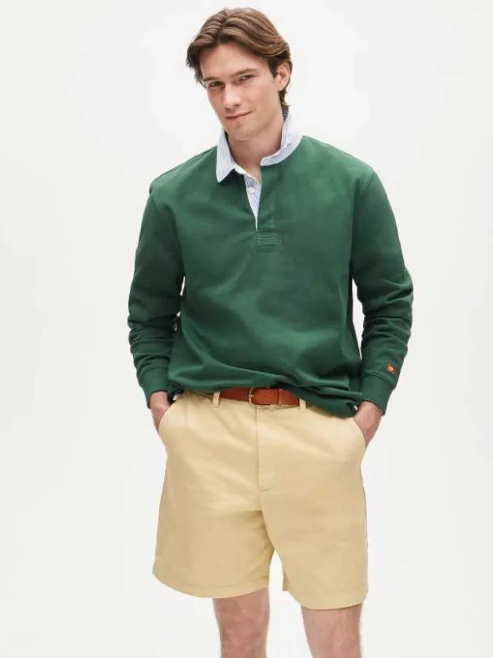 New XL Tall J.Crew rugby shirt with striped oxford collar green longsleve polo